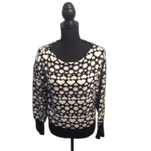 Anthropology Black & White Heart Pattern Scoop Neck Sweater